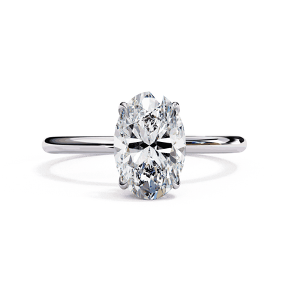 Oval Cut Lab Grown Diamond Halo Engagement Ring with Hidden Pavé and Double Claw Prongs