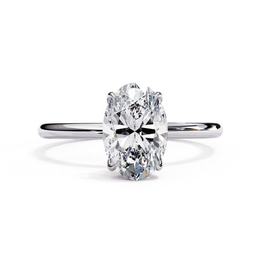 Oval Cut Lab Grown Diamond Halo Engagement Ring with Hidden Pavé and Double Claw Prongs