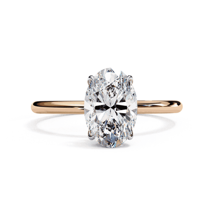 Oval Cut Lab Grown Diamond Halo Engagement Ring with Hidden Pavé and Double Claw Prongs