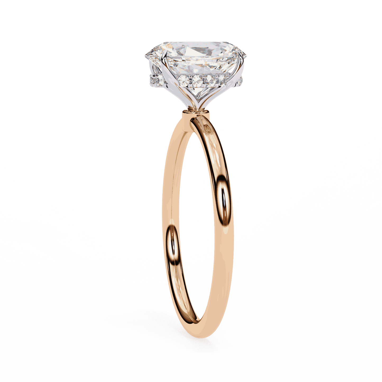 Oval Cut Lab Grown Diamond Halo Engagement Ring with Hidden Pavé and Double Claw Prongs