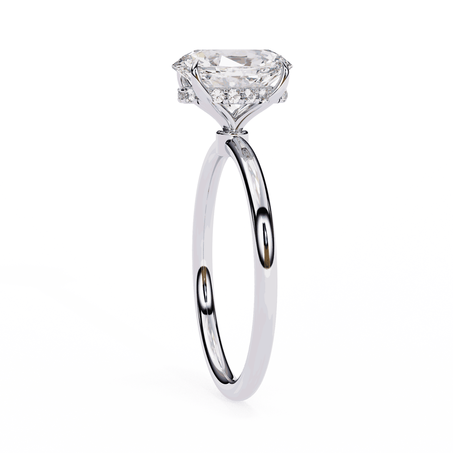 Oval Cut Lab Grown Diamond Halo Engagement Ring with Hidden Pavé and Double Claw Prongs