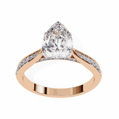 Pear Cut Lab Grown Diamond Side Stone Engagement Ring with Pavé Set Shoulders