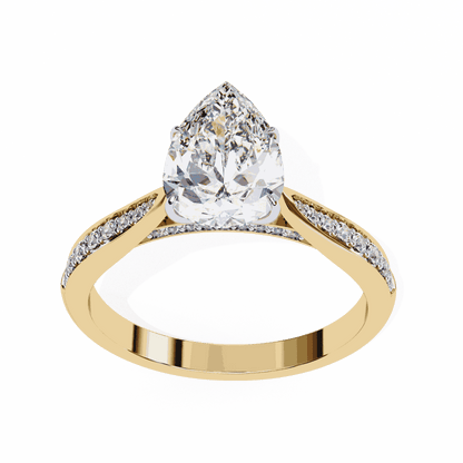 Pear Cut Lab Grown Diamond Side Stone Engagement Ring with Pavé Set Shoulders