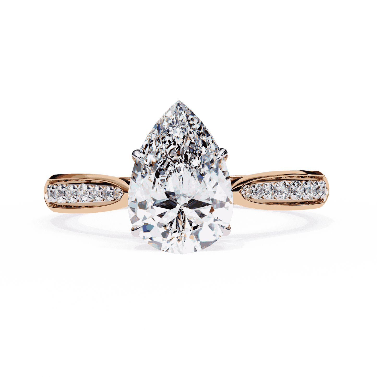 Pear Cut Lab Grown Diamond Side Stone Engagement Ring with Pavé Set Shoulders