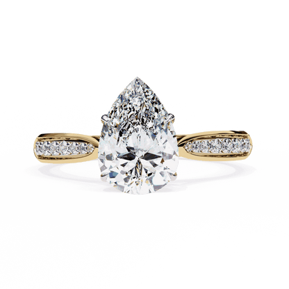 Pear Cut Lab Grown Diamond Side Stone Engagement Ring with Pavé Set Shoulders