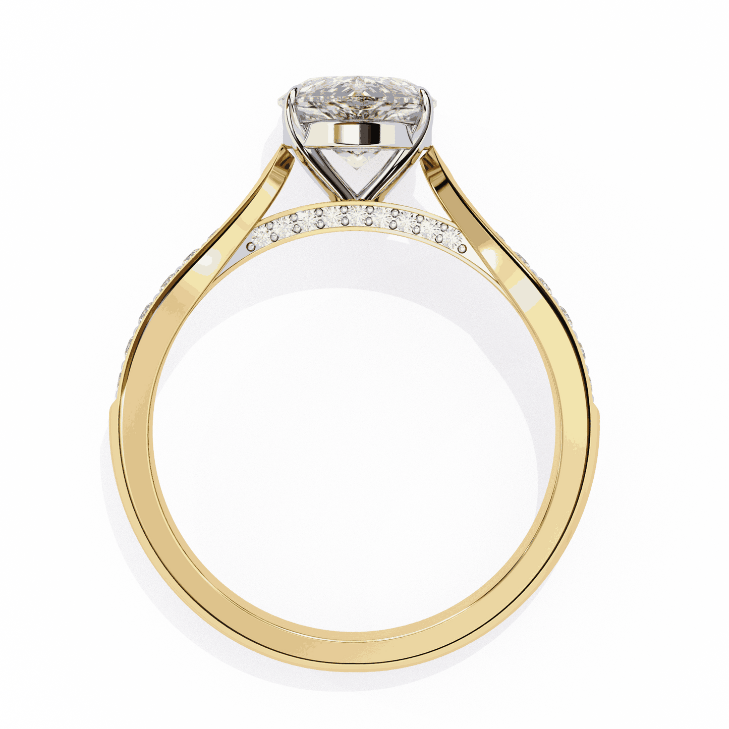 Pear Cut Lab Grown Diamond Side Stone Engagement Ring with Pavé Set Shoulders