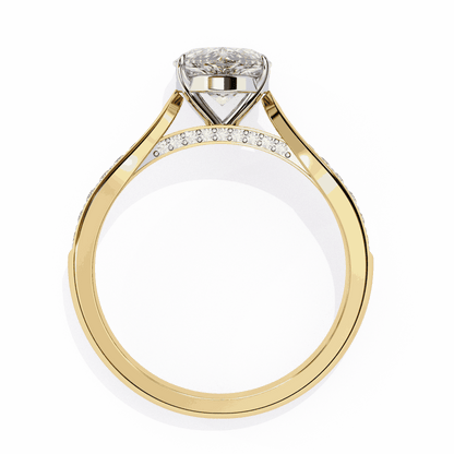 Pear Cut Lab Grown Diamond Side Stone Engagement Ring with Pavé Set Shoulders