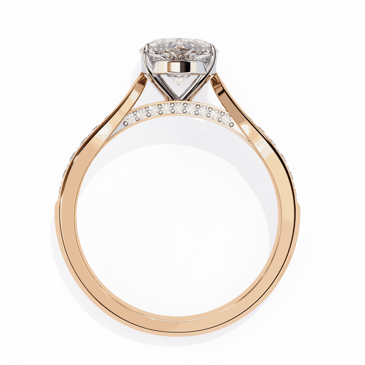 Pear Cut Lab Grown Diamond Side Stone Engagement Ring with Pavé Set Shoulders