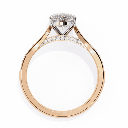 Pear Cut Lab Grown Diamond Side Stone Engagement Ring with Pavé Set Shoulders