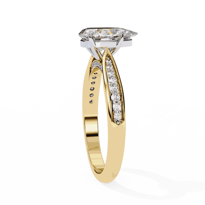 Pear Cut Lab Grown Diamond Side Stone Engagement Ring with Pavé Set Shoulders