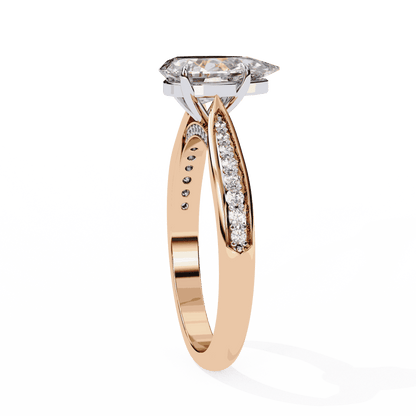 Pear Cut Lab Grown Diamond Side Stone Engagement Ring with Pavé Set Shoulders