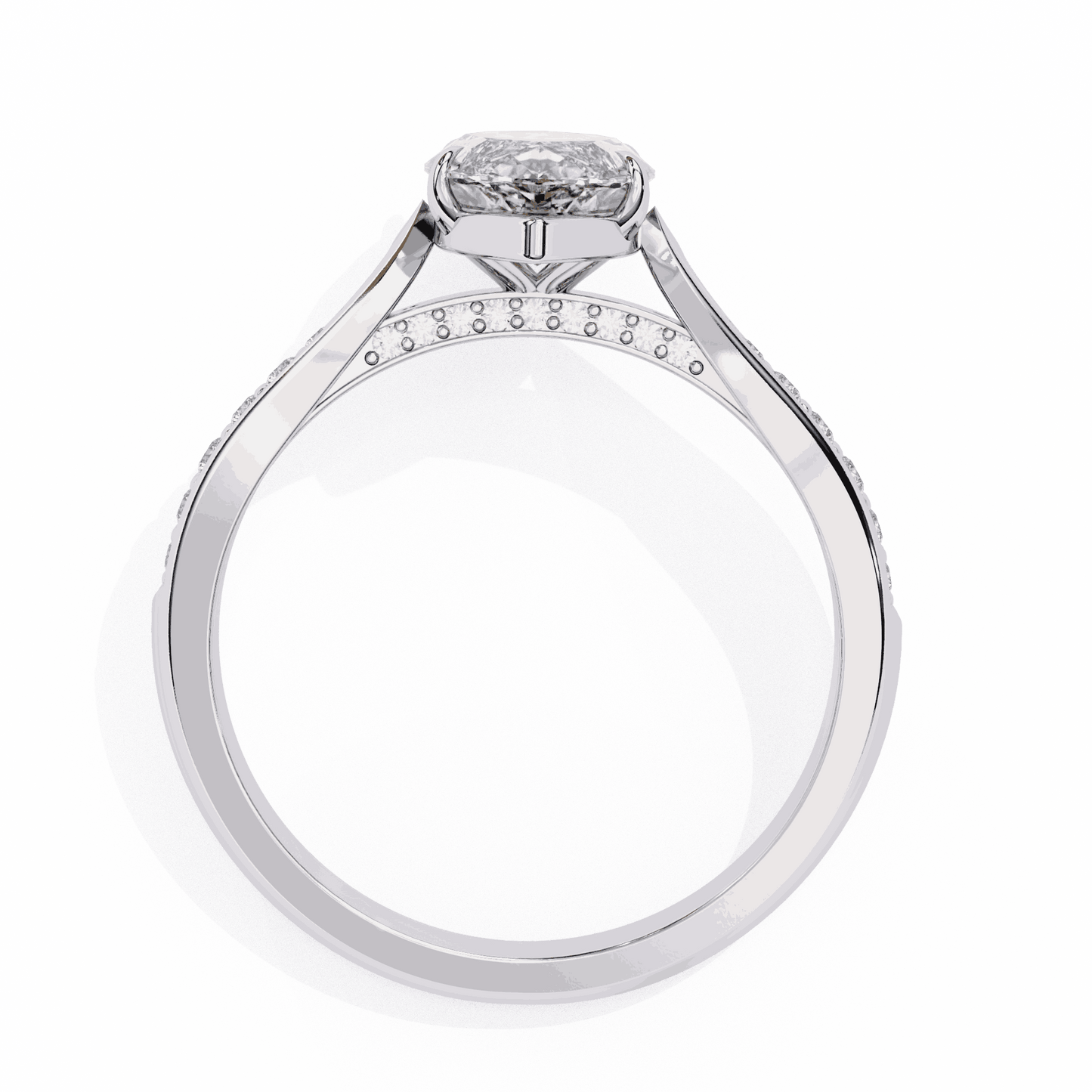 Marquise Cut Lab Grown Diamond Side Stone Engagement Ring with Pavé Set Shoulders