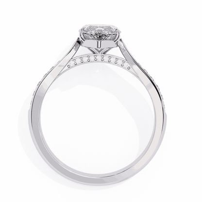 Marquise Cut Lab Grown Diamond Side Stone Engagement Ring with Pavé Set Shoulders