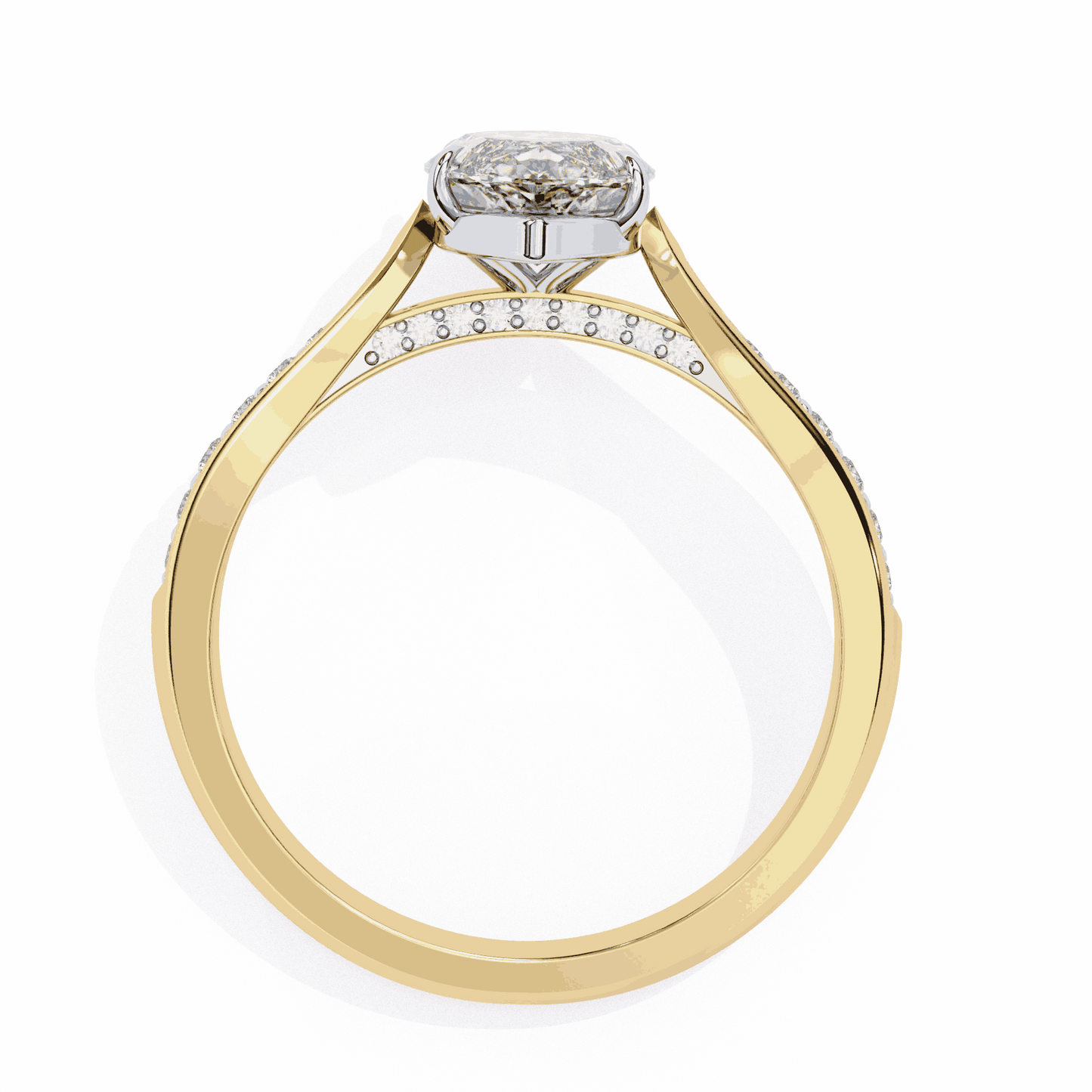 Marquise Cut Lab Grown Diamond Side Stone Engagement Ring with Pavé Set Shoulders