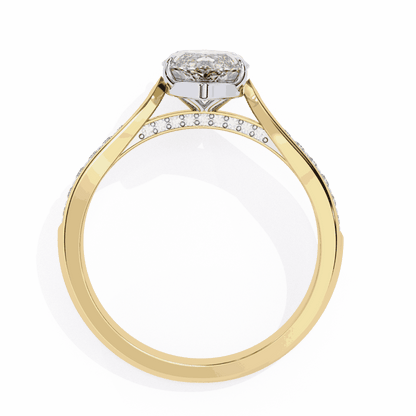 Marquise Cut Lab Grown Diamond Side Stone Engagement Ring with Pavé Set Shoulders