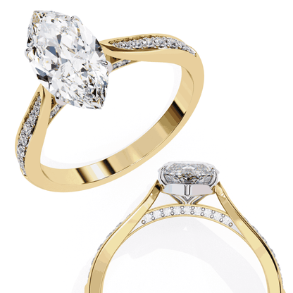 Marquise Cut Lab Grown Diamond Side Stone Engagement Ring with Pavé Set Shoulders