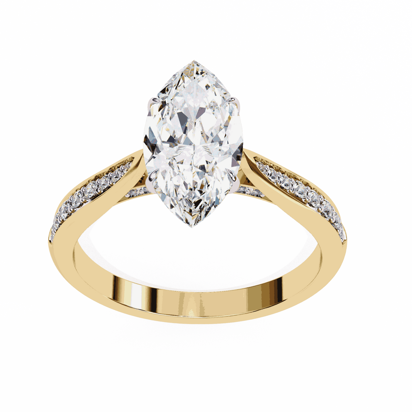 Marquise Cut Lab Grown Diamond Side Stone Engagement Ring with Pavé Set Shoulders