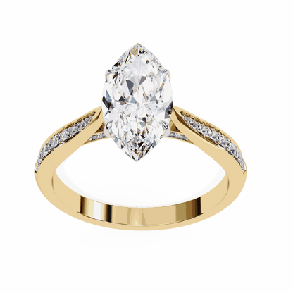 Marquise Cut Lab Grown Diamond Side Stone Engagement Ring with Pavé Set Shoulders
