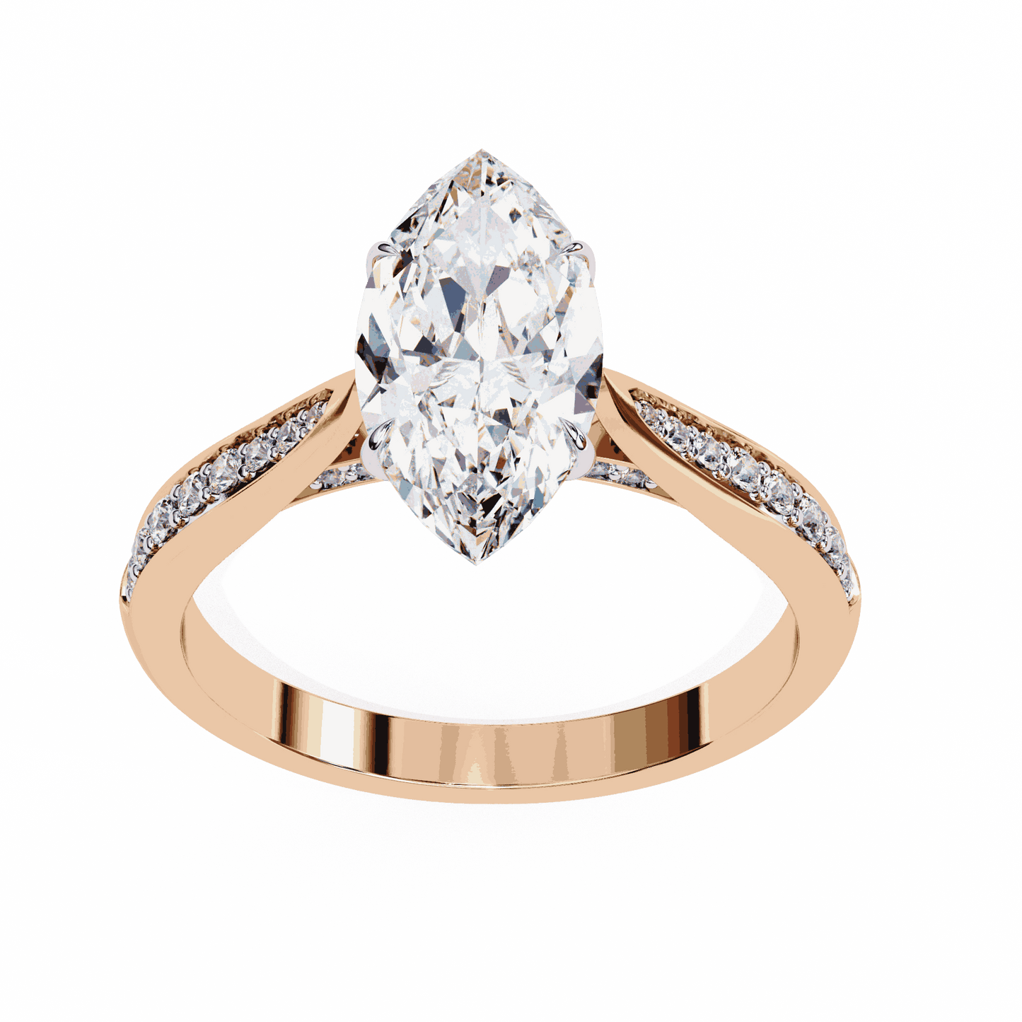 Marquise Cut Lab Grown Diamond Side Stone Engagement Ring with Pavé Set Shoulders