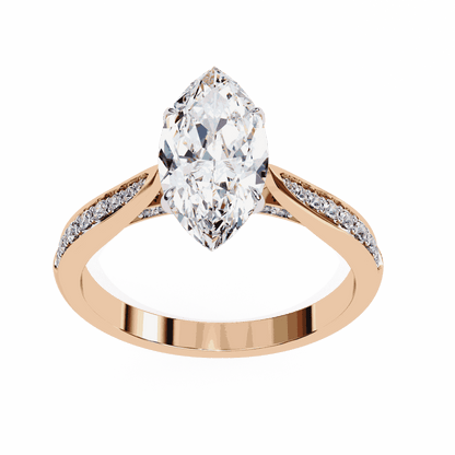 Marquise Cut Lab Grown Diamond Side Stone Engagement Ring with Pavé Set Shoulders