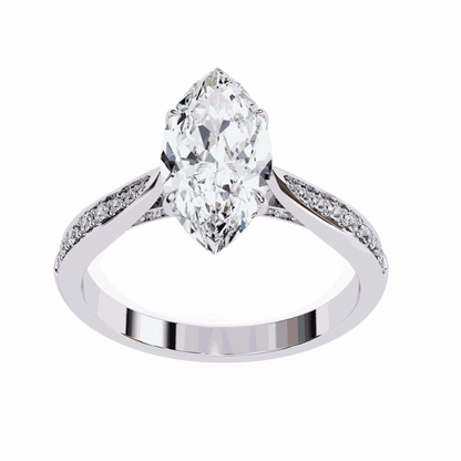 Marquise Cut Lab Grown Diamond Side Stone Engagement Ring with Pavé Set Shoulders