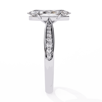 Marquise Cut Lab Grown Diamond Side Stone Engagement Ring with Pavé Set Shoulders