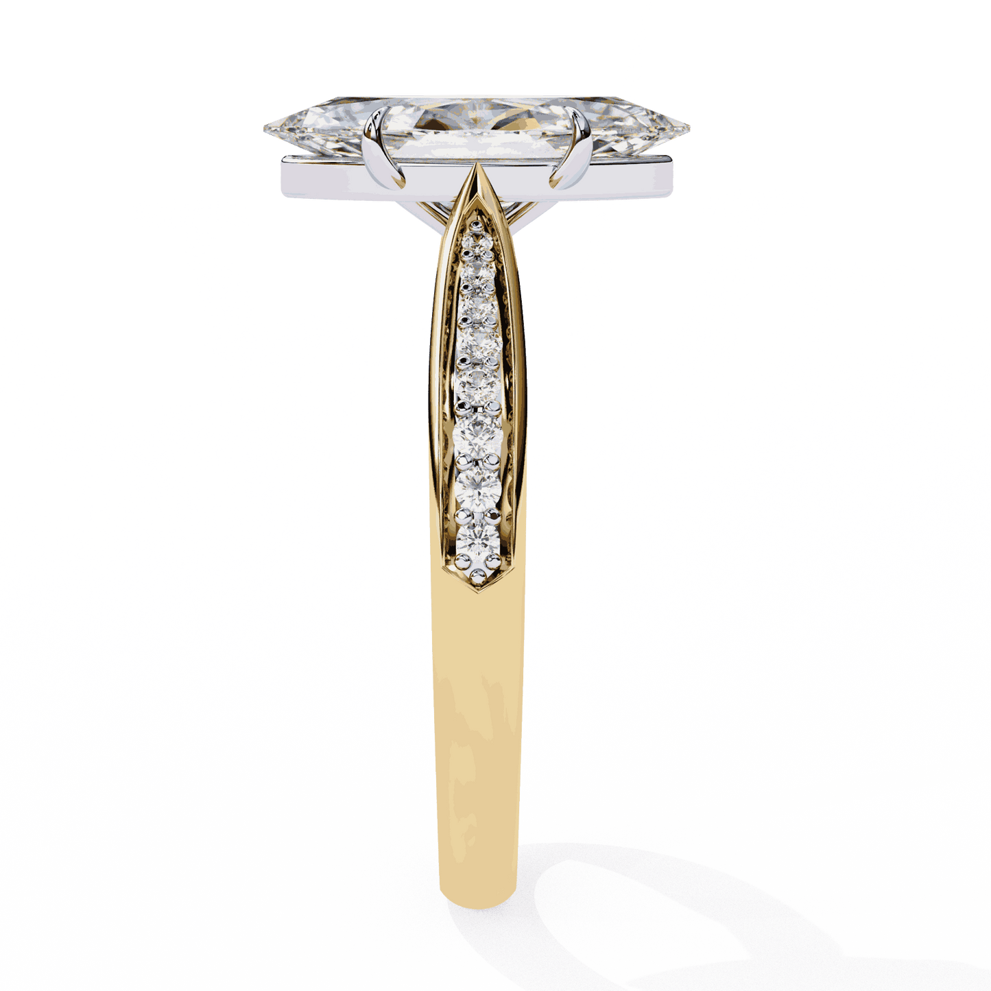 Marquise Cut Lab Grown Diamond Side Stone Engagement Ring with Pavé Set Shoulders