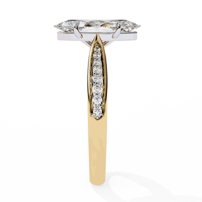 Marquise Cut Lab Grown Diamond Side Stone Engagement Ring with Pavé Set Shoulders