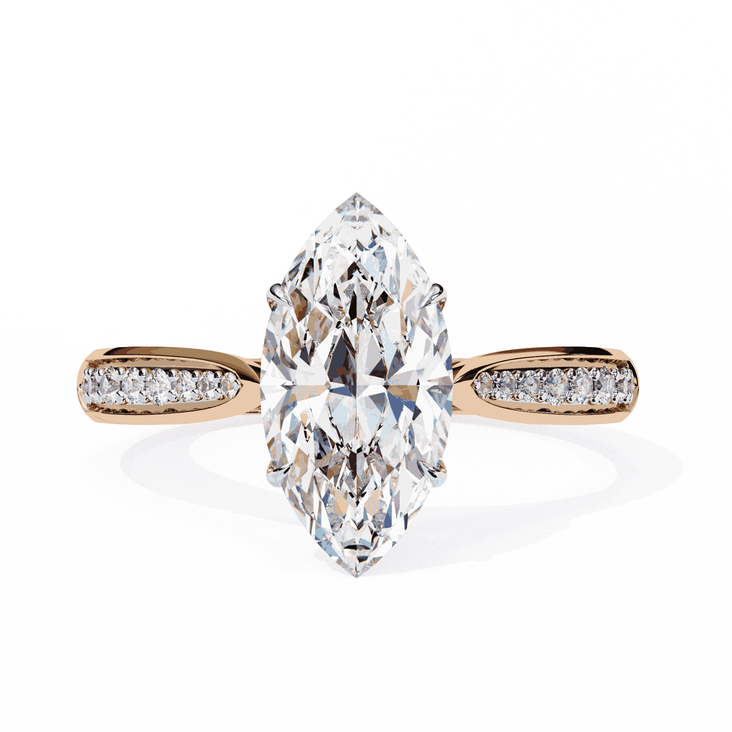 Marquise Cut Lab Grown Diamond Side Stone Engagement Ring with Pavé Set Shoulders