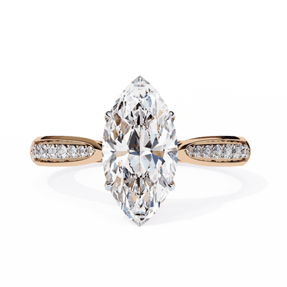 Marquise Cut Lab Grown Diamond Side Stone Engagement Ring with Pavé Set Shoulders