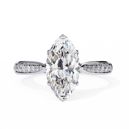 Marquise Cut Lab Grown Diamond Side Stone Engagement Ring with Pavé Set Shoulders