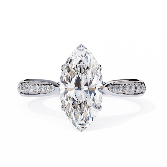 Marquise Cut Lab Grown Diamond Side Stone Engagement Ring with Pavé Set Shoulders