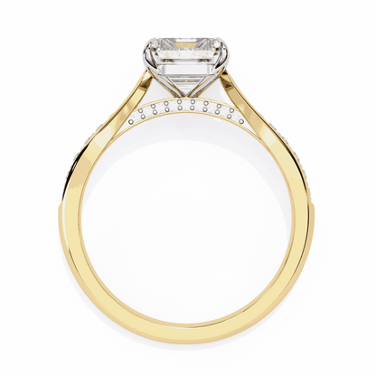 Emerald Cut Lab Grown Diamond Side Stone Engagement Ring with Pavé Set Shoulders