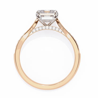 Emerald Cut Lab Grown Diamond Side Stone Engagement Ring with Pavé Set Shoulders