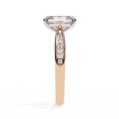 Emerald Cut Lab Grown Diamond Side Stone Engagement Ring with Pavé Set Shoulders