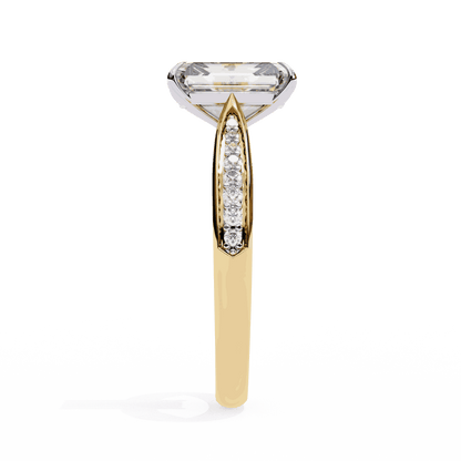 Emerald Cut Lab Grown Diamond Side Stone Engagement Ring with Pavé Set Shoulders