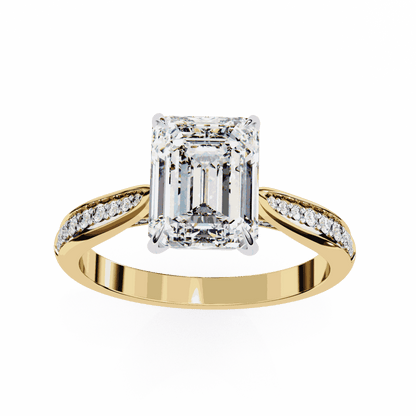 Emerald Cut Lab Grown Diamond Side Stone Engagement Ring with Pavé Set Shoulders