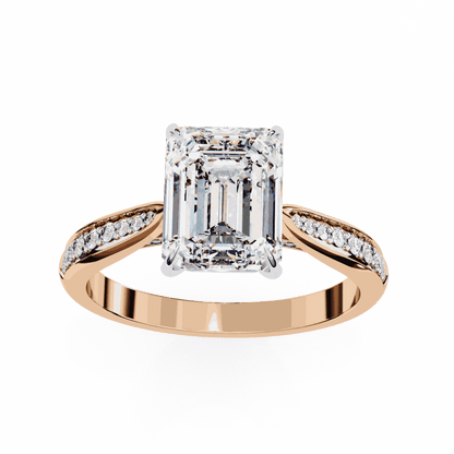 Emerald Cut Lab Grown Diamond Side Stone Engagement Ring with Pavé Set Shoulders
