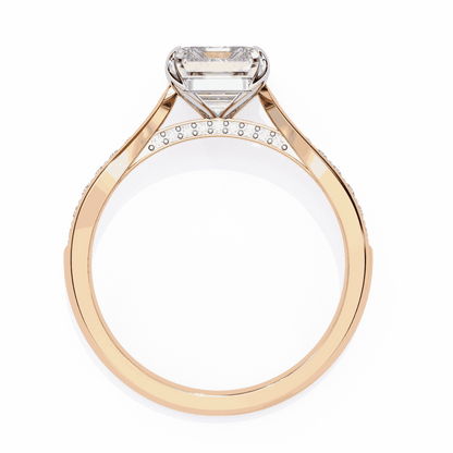 Radiant Cut Lab Grown Diamond Side Stone Engagement Ring with Pavé Set Shoulders