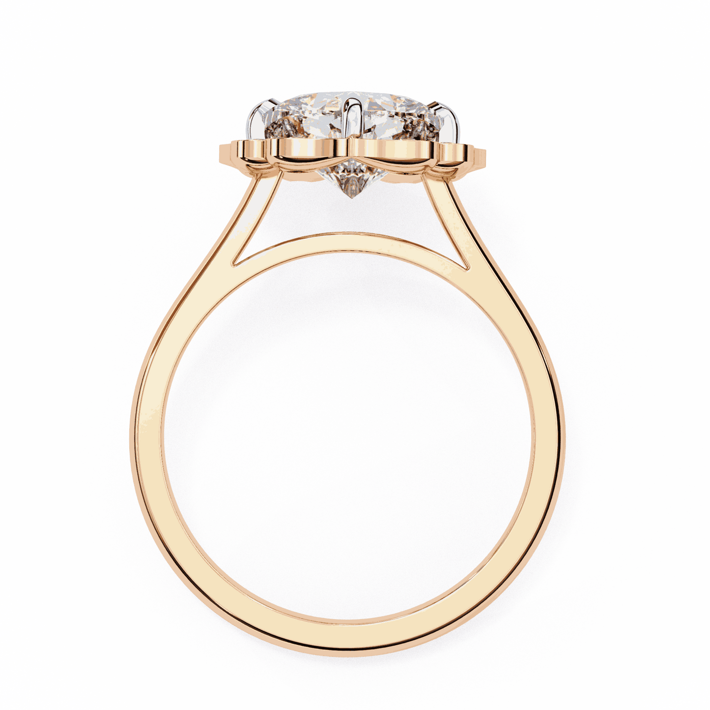 Cushion Cut Lab Grown Diamond Halo Engagement Ring with Vintage Floral Petal Halo