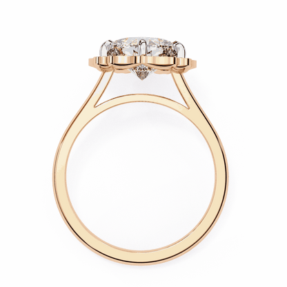 Cushion Cut Lab Grown Diamond Halo Engagement Ring with Vintage Floral Petal Halo