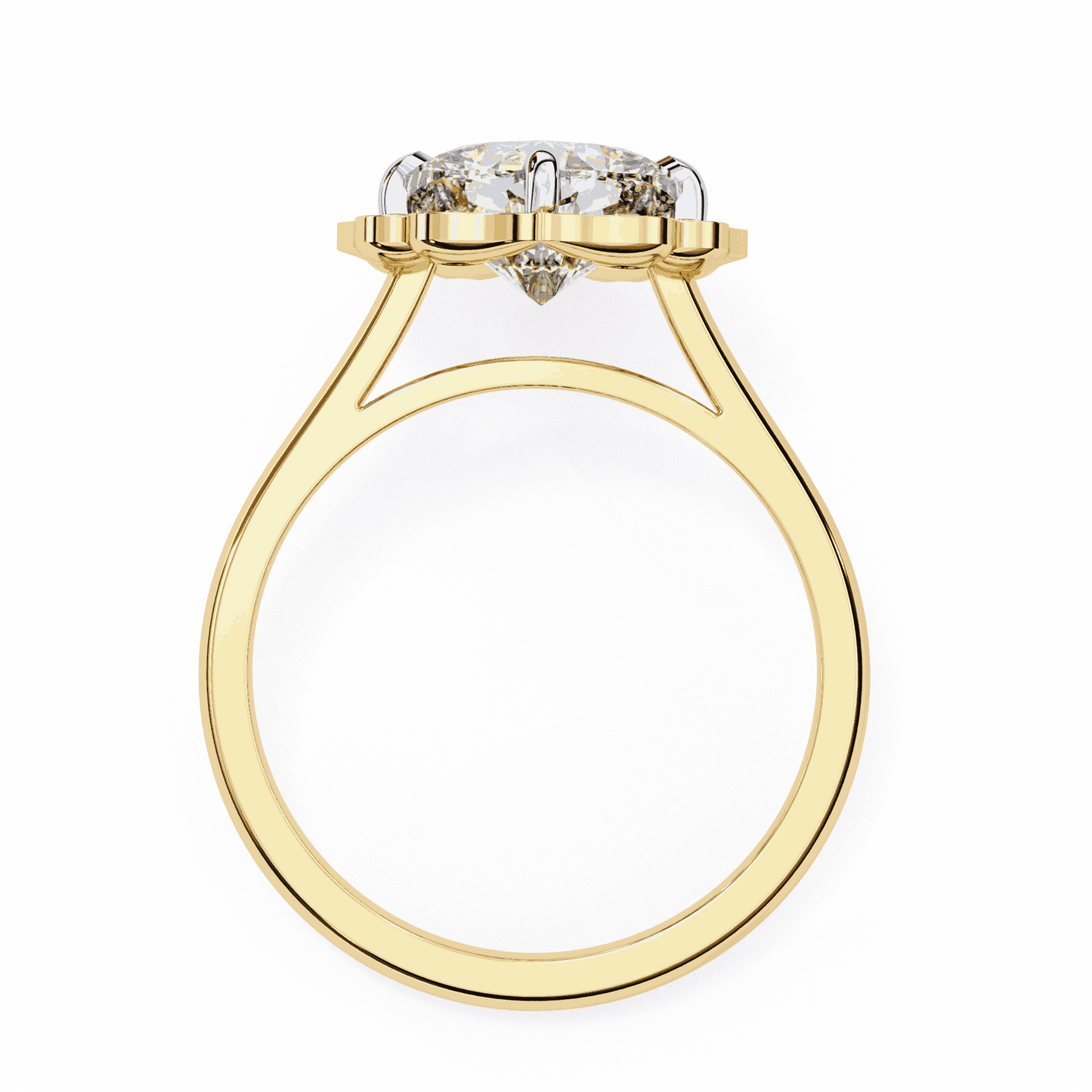 Cushion Cut Lab Grown Diamond Halo Engagement Ring with Vintage Floral Petal Halo