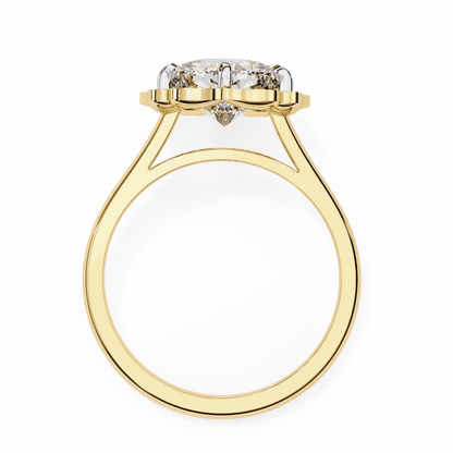 Cushion Cut Lab Grown Diamond Halo Engagement Ring with Vintage Floral Petal Halo