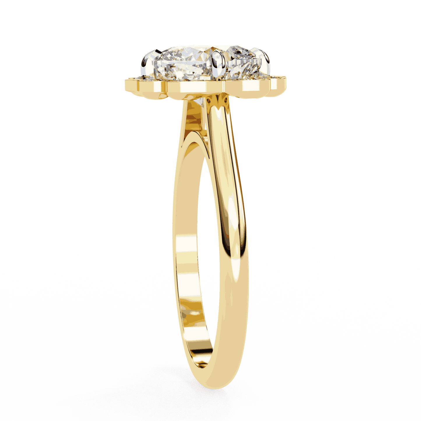 Cushion Cut Lab Grown Diamond Halo Engagement Ring with Vintage Floral Petal Halo