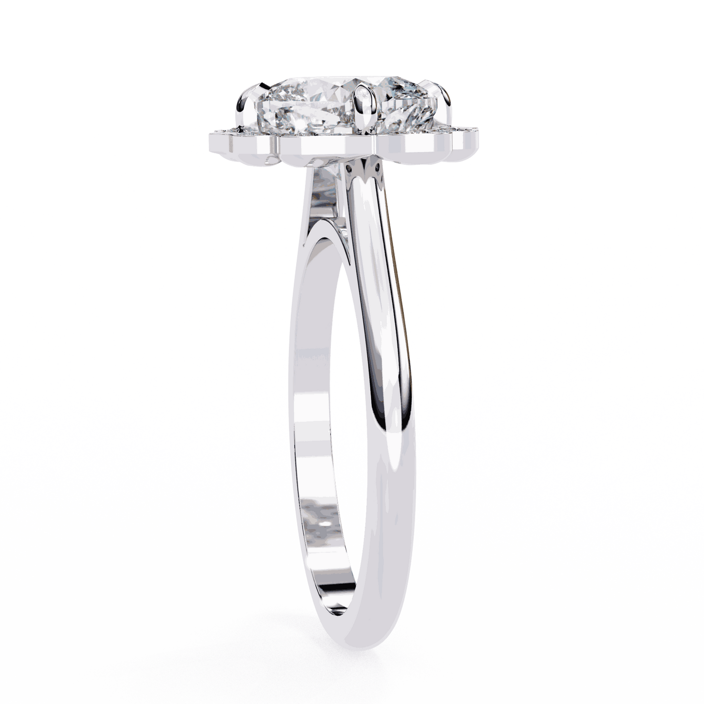 Cushion Cut Lab Grown Diamond Halo Engagement Ring with Vintage Floral Petal Halo