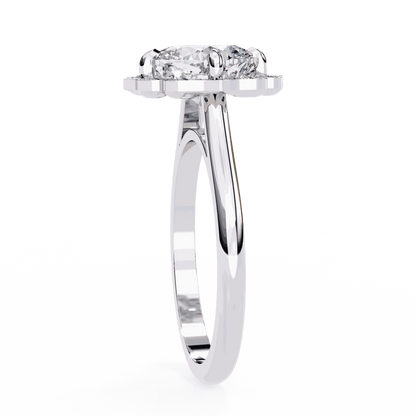Cushion Cut Lab Grown Diamond Halo Engagement Ring with Vintage Floral Petal Halo