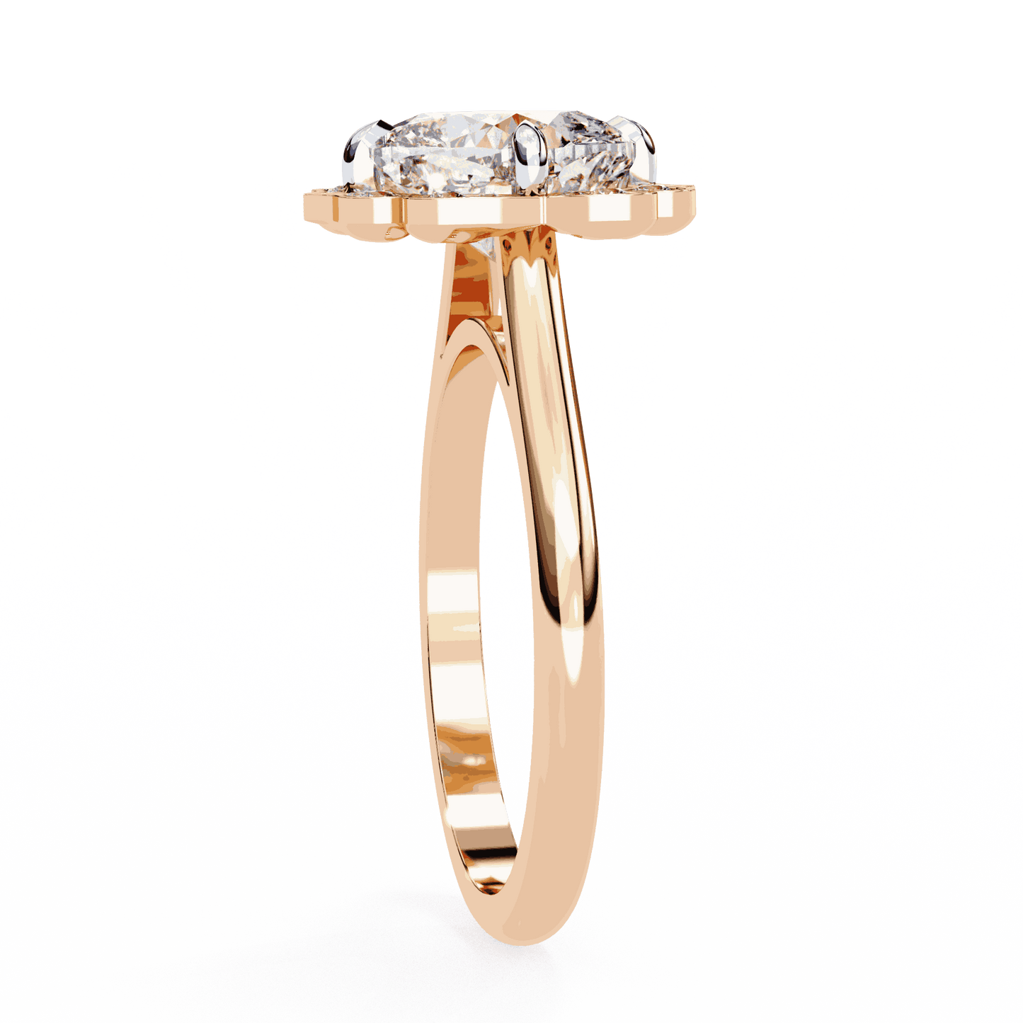 Cushion Cut Lab Grown Diamond Halo Engagement Ring with Vintage Floral Petal Halo