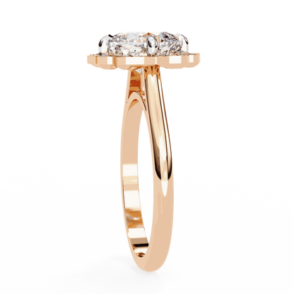 Cushion Cut Lab Grown Diamond Halo Engagement Ring with Vintage Floral Petal Halo