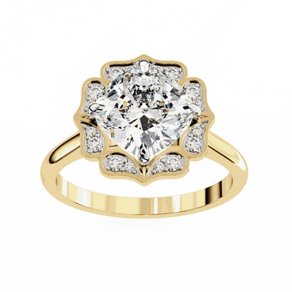 Cushion Cut Lab Grown Diamond Halo Engagement Ring with Vintage Floral Petal Halo