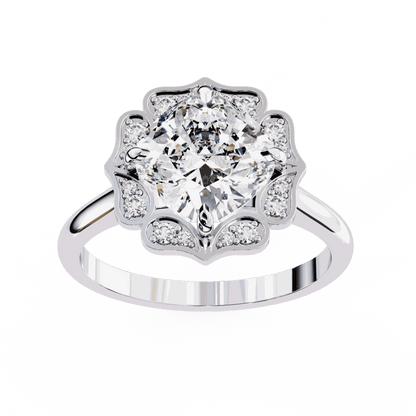 Cushion Cut Lab Grown Diamond Halo Engagement Ring with Vintage Floral Petal Halo